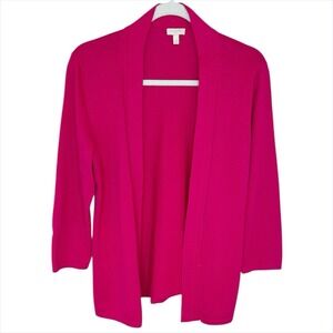 Talbots‎ Open Front Cardigan Sweater Medium 8-10 Bright Pink Shawl Collar Cotton